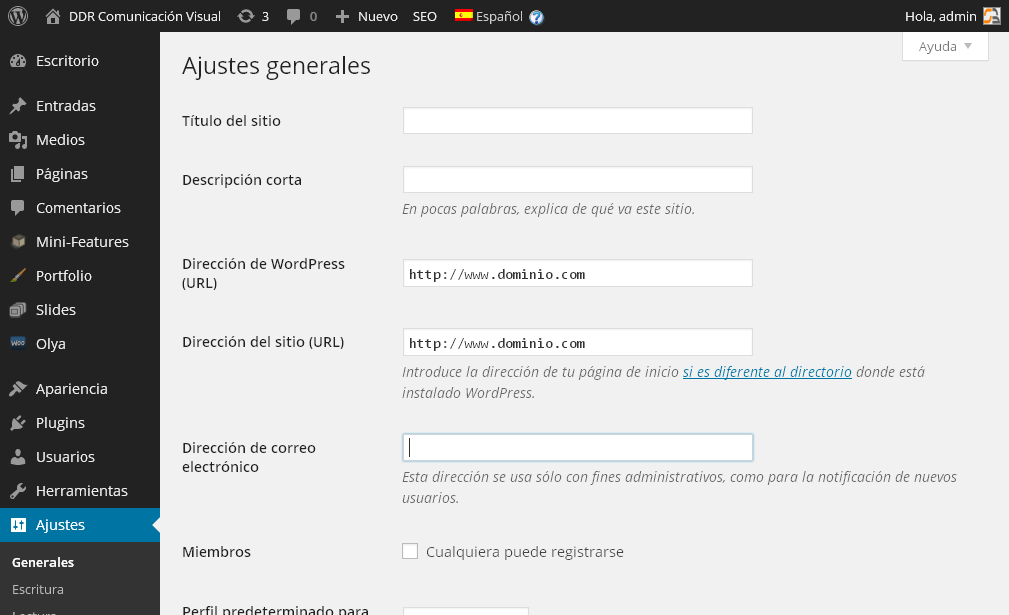 Ajustes generales Wordpress